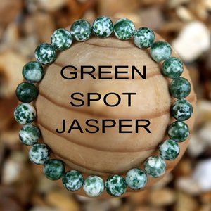 Natural 8mm Green Spot Jasper Stone Bracelet Green Gemstone Stretch Bracelet